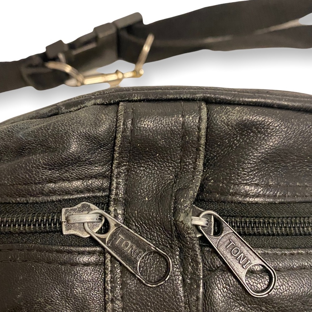 Toni Vintage Black Leather Fanny Pack / Bum Bag - Picture 7 of 8